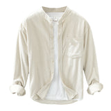 White Work Shirts Autumn Loose Corduroy Long Sleeve Shirt Japanese Style Stand Collar Men's Coat