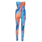 Summer Wrapped Chest Tie-Dyed Printed Hollow Lace-up Hip-Lifting Jumpsuit