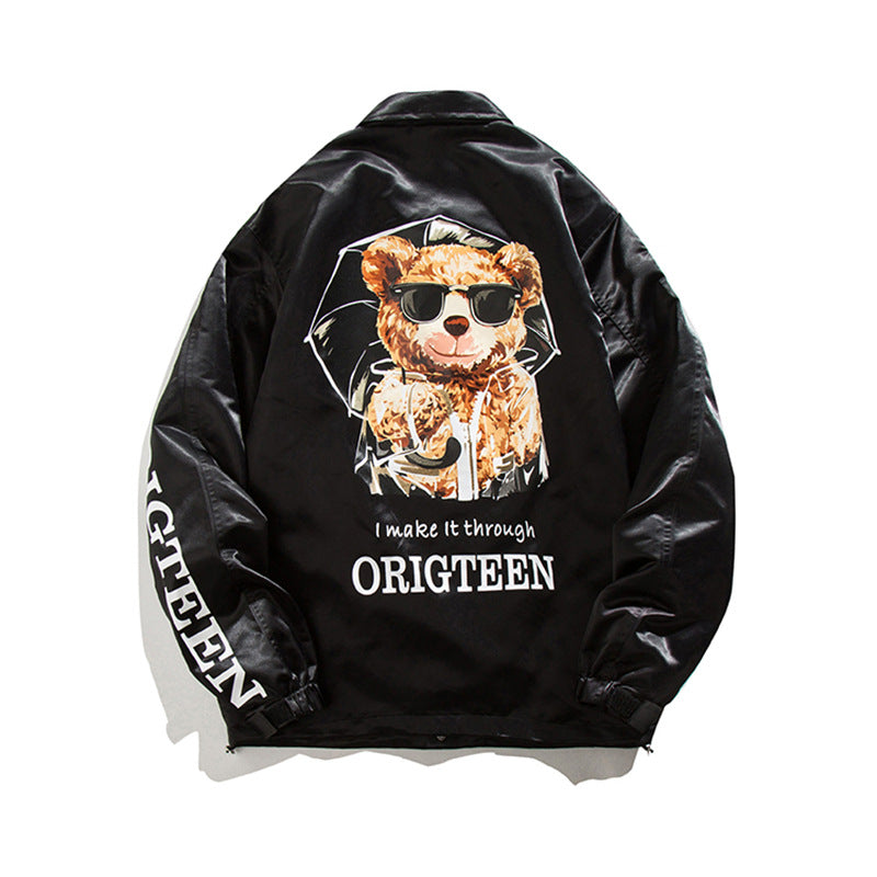 The Bears Varsity Jacket Autumn Back Cool Bear Printing Lapel Jacket Men's Casual Jacket