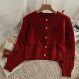 Preppy Aesthetic Sweater round Neck Spring and Autumn Bow Decoration