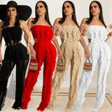 Party Pants Suits Pure Color Mesh See-through Pleated Vest Waist Pants Two-Piece Set for Women