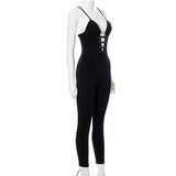 Summer Corns Solid Color Suspenders Backless Slim Fit Trousers Jumpsuit