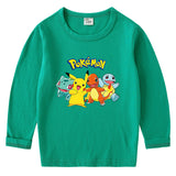 Children Pokemon Pikachu Hoodie Cotton round Neck Long Sleeve T-shirt