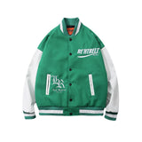 Baby Blue Varsity Jacket Black and White Stitching Embroidery Baggy Coat Men