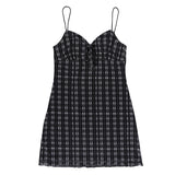 Gingham Dress Sexy Mesh Spaghetti-Strap Dress Autumn New Plaid Dress