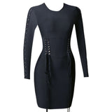 Winter Formal Dresses Tight Waist Sheath Long Sleeve Dress Black Waist Skirt