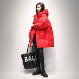 Women Winter Coats Puffer Jacket down Coat Glossy down Jacket Women's Mid-Length Loose Hooded Coat