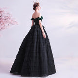 Women'S Evening Dress Ball Gown Princess Quinceanera Wedding Dresses Princess Puffy Cake Dress Off-Shoulder Black Evening Dress