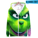 Grinch Hoodie 3D Color Printing Men's and Women's Zipper Sweater