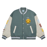 Varsity Jacket Vintage Autumn and Winter Baseball Uniform Vintage Printed Smiley Face Towel Embroidery Coat for Men