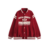Red Varsity Jacket Autumn and Winter Letter Printing Long-Sleeved Baseball Jacket Jacket Boys Retro Couple Top Fleece-Lined