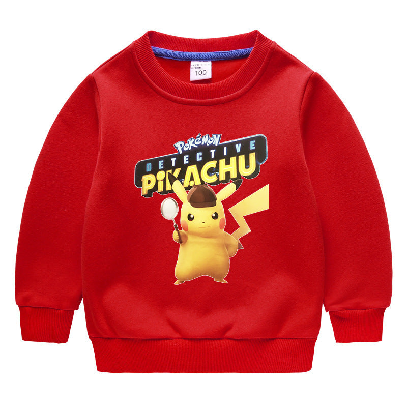 Children Pokemon Pikachu Hoodie Children's Fleece-Lined Sweater