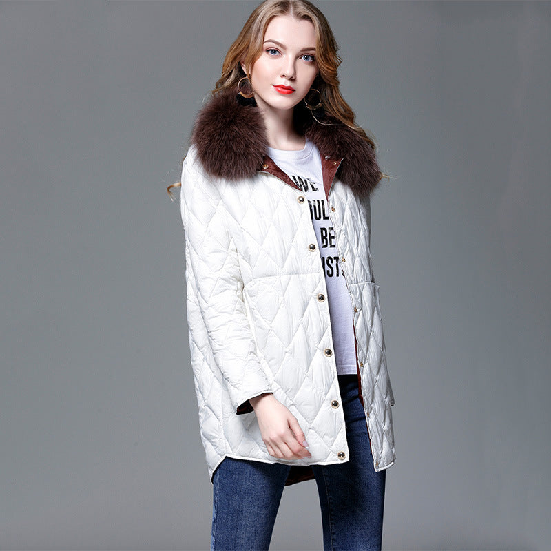 Women Winter Coats Puffer Jacket Down Coat Autumn and Winter Fox Fur Lightweight Down Jacket Mid-Length Coat