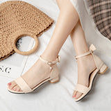 Flat Dress Sandals Summer Low Heel Round Toe Bowknot Buckle Sandals for Women