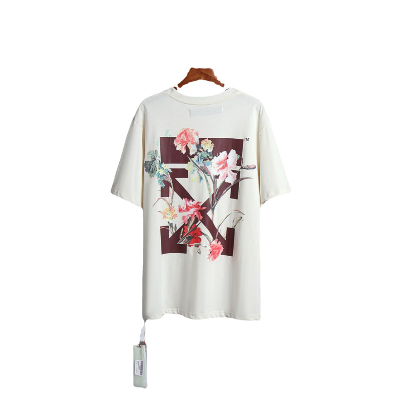 Off Whtie T Shirts Floral Heat Transfer Patch Men'S And Women'S Same Style Fashion Brand Short Sleeve