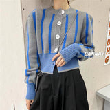 Preppy Aesthetic Sweater Spring Fashion round Neck Puff Sleeve Short Sweater Coat Knitted