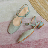 Nude Block Heels Closed Toe Spring Pearl round Toe Women's Shoes