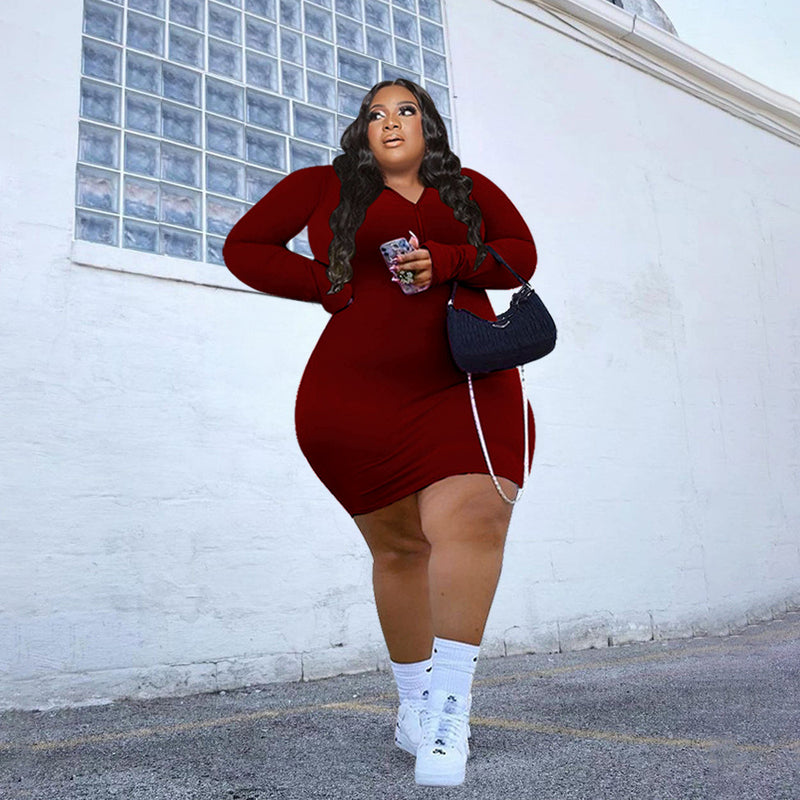 Nina Parker plus Size Dresses Solid Color Zipper Dress Casual