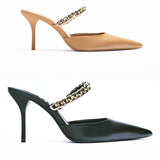 Finn Chain Pointed Toe Mule Closed Toe Sandals Women's Summer Stiletto Heel Pointed-Toe Semi-Slippers