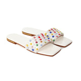 Flat Dress Sandals Flat Square Toe Large Size Hollow Candy-Colored Sandals