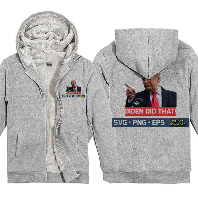 Let's Go Brandon Hoodie Pattern Unisex Thickened Hooded Zipper Sweatshirt