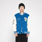 Blue Varsity Jacket Autumn Stitching Towel Embroidery Men's Baseball Uniforms Student Stand Collar Top Flight Suit