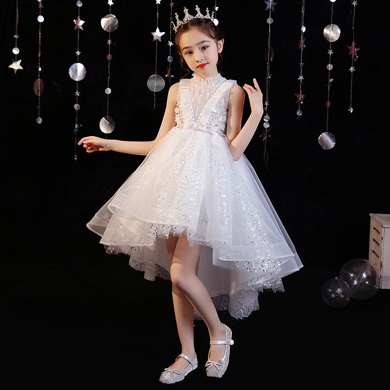 Princess Charlotte Flower Girl Dress Children's Princess Dress White Birthday Costume for Piano Performance