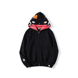 Shark Print Jacket Autumn And Winter Solid Color Blue Pink Double Hood Sweater Men And Women Zipper Fleece Padded Coat