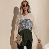 Women's Fall Outfits Autumn V-neck Long Sleeve Stitching T-shirt in Contrast Color Bottoming Shirt