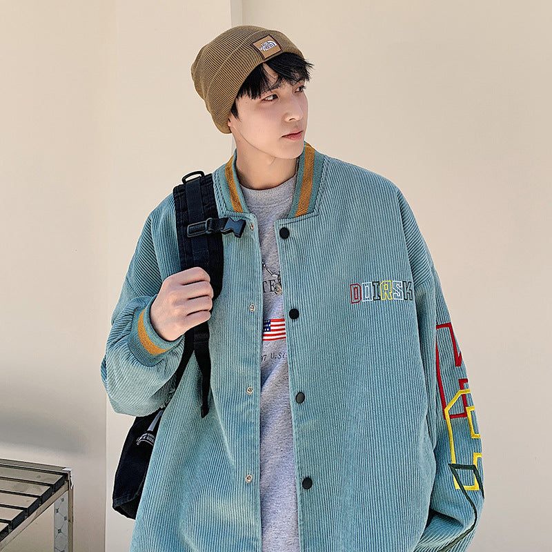 Corduroy Varsity Jacket Men's Spring and Autumn Retro High Street Couple Baseball Uniform