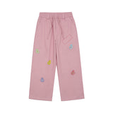 Man Fall Outfits Cargo Pants Cartoon Bear Embroidery Workwear Casual Pants Men's and Women's Retro Straight Wide-Leg Pants