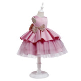 Toddler Girls Sequin Gown Dress Net Yarn Cake Skirt Bow One Year Old Celebration Dress Baby Girl Dress