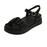 Women Open Toe Sandals Flats Summer Fashion Pleated Open Toe Ankle-Strap Buckle Roman Sandals