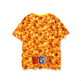 Shark Print T Shirt Orange Camouflage T-Shirt Summer Short Sleeve
