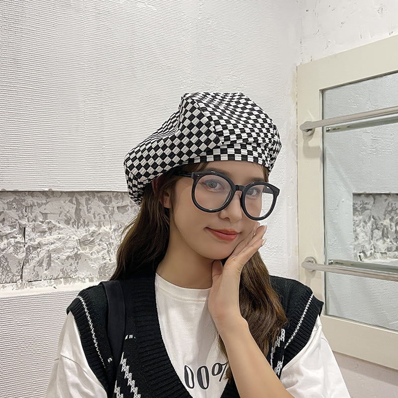 Check Beret Hat Beret Women's Spring and Summer Plaid