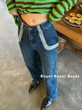 Julia Fox Low Rise Trousers Autumn Washed Wide Leg Straight Denim Trousers
