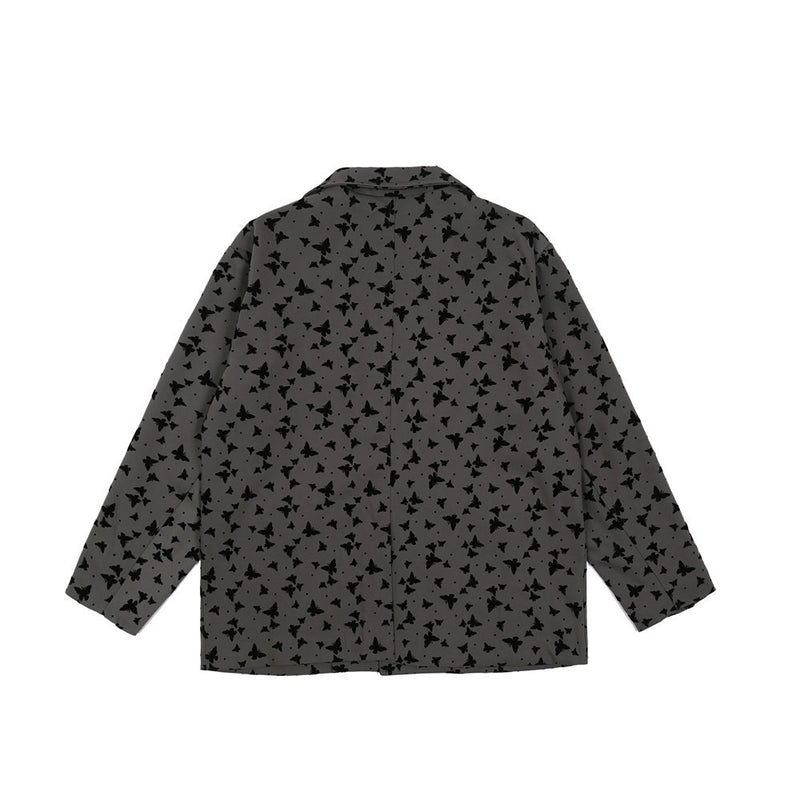 Men's Casual Suit Man Blzer Vintage Butterfly Print Blazer Men's Dark Style Loose Lapels Jacket Small Suit