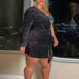 Nina Parker Black Dress Flannel Twill Sequin plus Size Dress