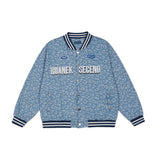 Men Denim Coat Jean Jackets Washed Distressed Letters Embroidered Denim Jacket Men's Loose Stand-up Collar Jacket Denim Jacket