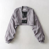 Women Fall Fall Two-Color Jacket Coat Sleeve Pleated Loose Top