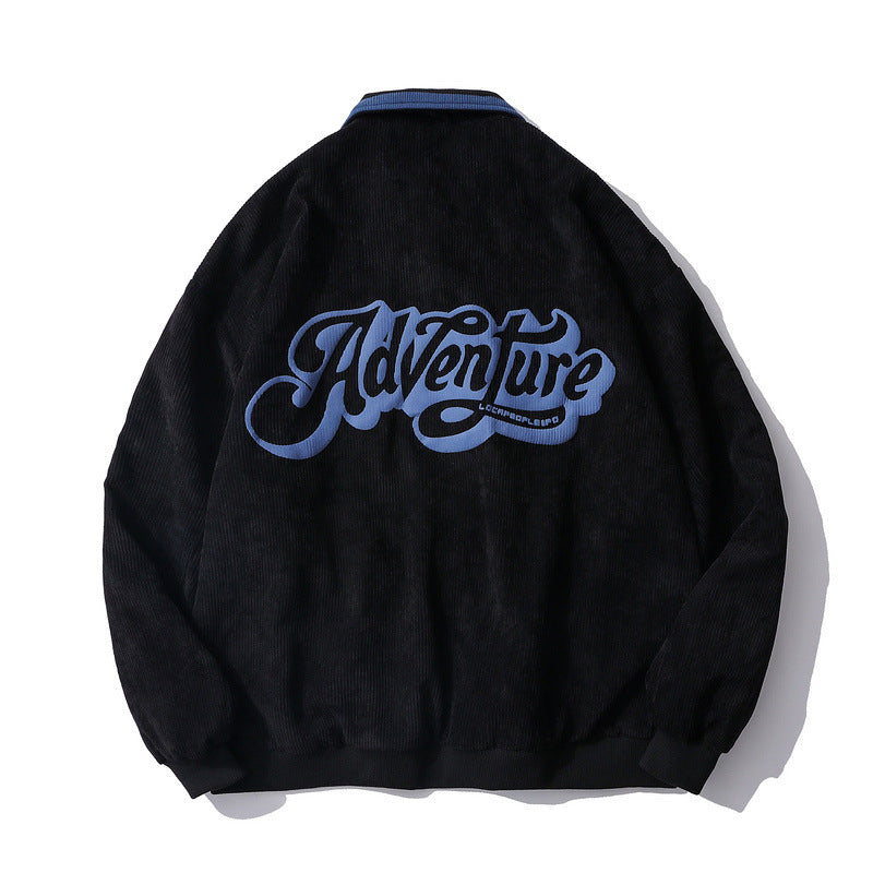Corduroy Varsity Jacket Corduroy Jacket Men's and Women's Spring and Autumn Retro Loose Printed Stitching Baseball Uniform Jacket