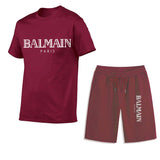 Balmain T Shirt & Sweatpant 2 Piece Set Men's Summer Casual Suit Printing Stylish Two-Piece Set