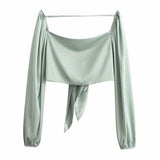 Women Fall Fall Puff Sleeve Sexy Short Bow Tube Top Shirt Top