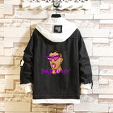 Comic Denim Jacket Bad Bunny Cartoon Printed Denim Spring and Autumn Men's Loose Jacket
