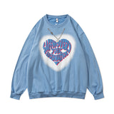 Mens Fall Outfits Heart Graffiti Sweater Couple's Men's and Women's Casual Long-Sleeved Top