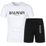 Balmain T Shirt & Sweatpant 2 Piece Set Men's Sport Suit Casual Shorts Short Sleeve