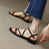 Nude Block Heel Peep Toe Flat Sandals Roman Women's Shoes