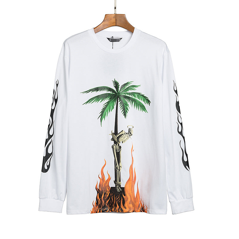 Palm Angels Sweatshirts Flame Skull Letter Long Sleeve T-shirt Men and Women Loose