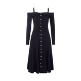 Women Spring Dress Sling off-Shoulder Mid-Length Dress Slim French White Lady Dress
