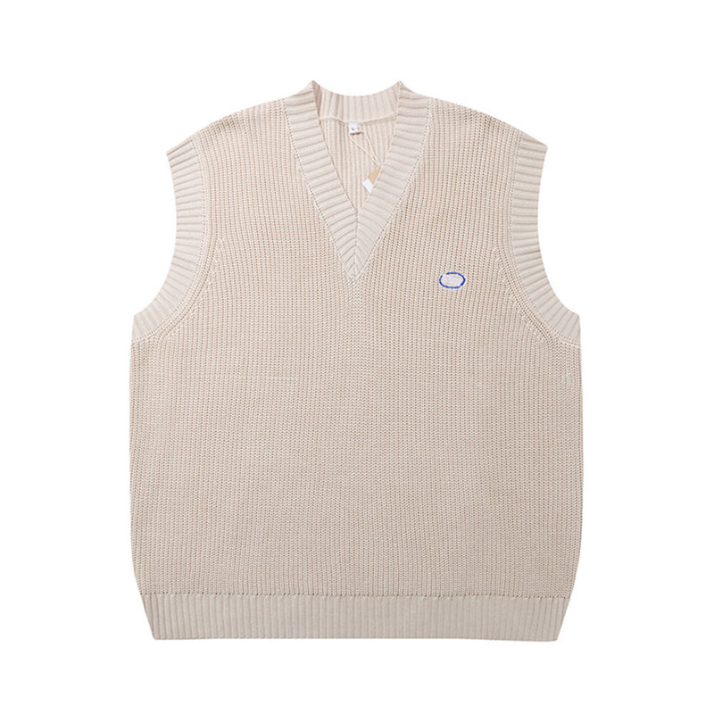 Men Sweater Vest Solid Color Sweater Vest Men's Loose V-neck Sleeveless Vest BF Lazy Sweater Coat